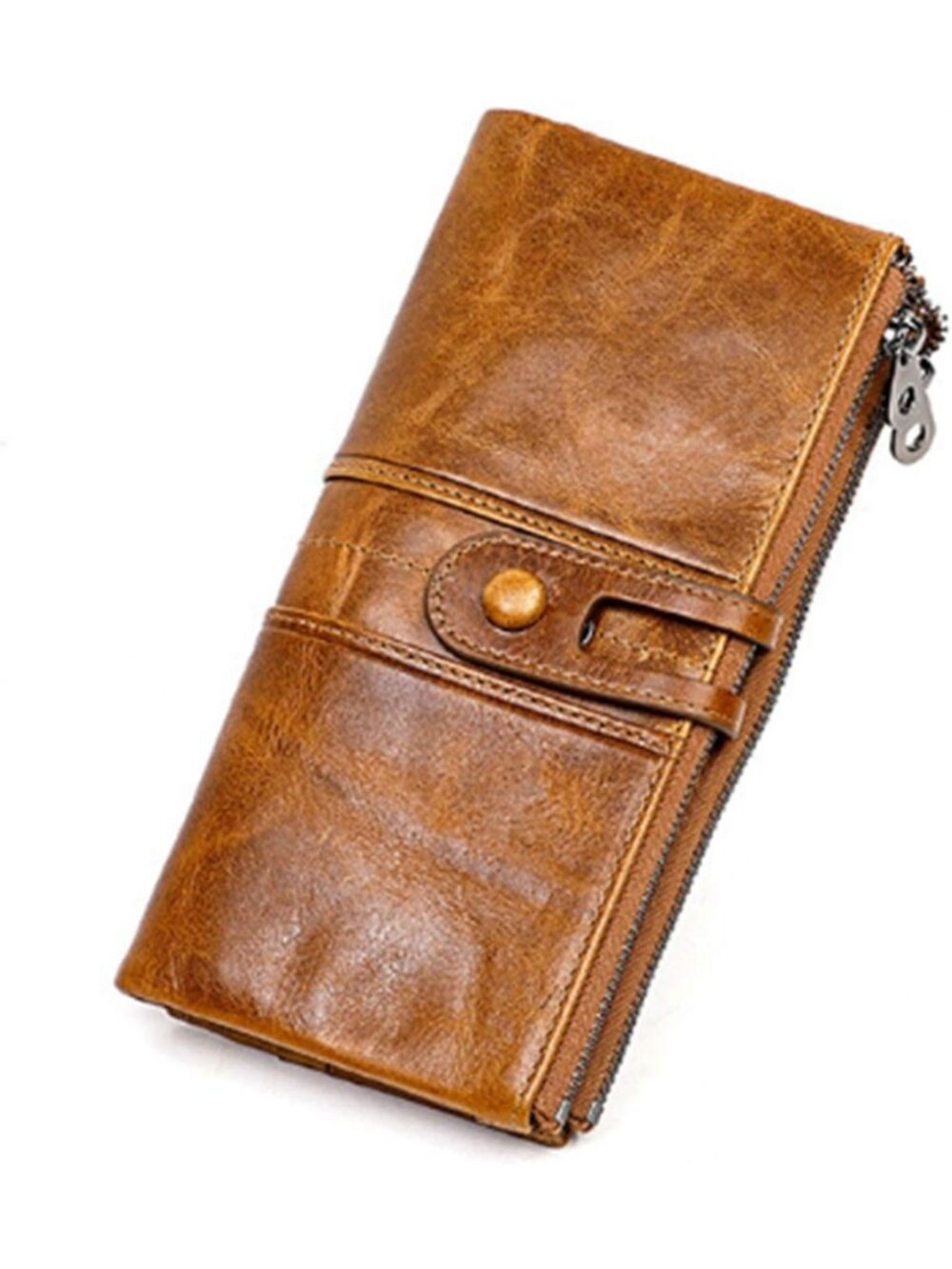Stylish Genuine Leather Bifold Wallet, Large Capacity Checkbook & Card Organizer